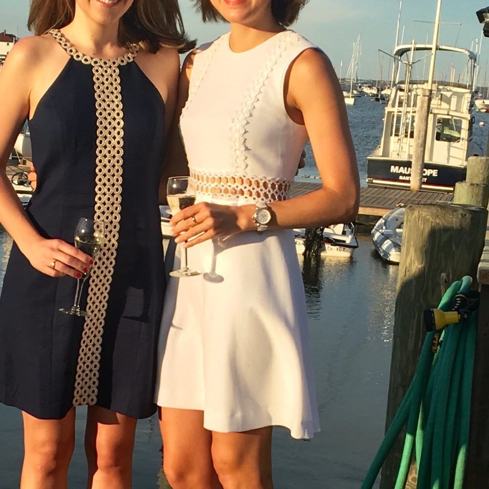 White Claudie Pierlot mini dress with stitched eyelets and details - size 36